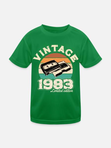 Retro Sonnenuntergang Videoband 1983 - Kinder Funktions-T-Shirt - Kelly Green - Vorne