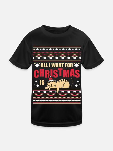 All I want for Christmas is cat ugly sweater - Kids Functional T-Shirt - black - Front