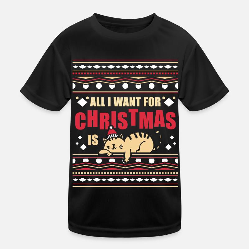 All I Want For Christmas Is Katze Ugly Sweater Kinder Funktions-T-Shirt