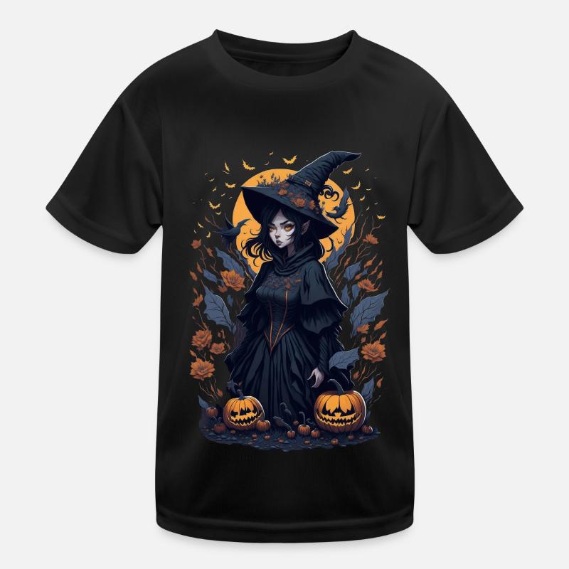 Bewitching Night: Halloween Black Witch Kids Functional T-Shirt