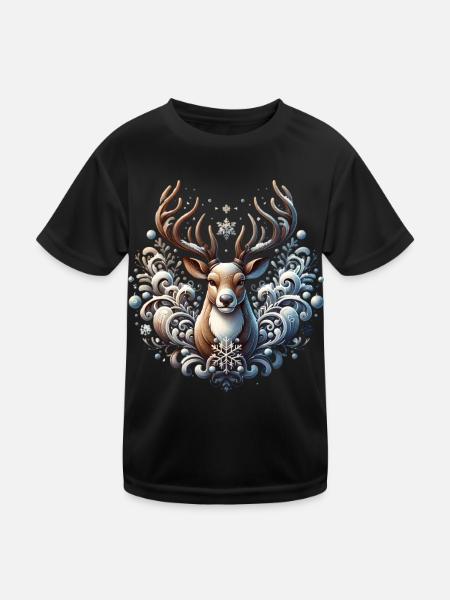 Winter Rentier Christmas Xmas Weihnachten - Kinder Funktions-T-Shirt - Schwarz - Vorne