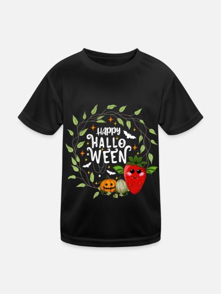 Happy Halloween Erdbeere weiß - Kinder Funktions-T-Shirt - Schwarz - Vorne