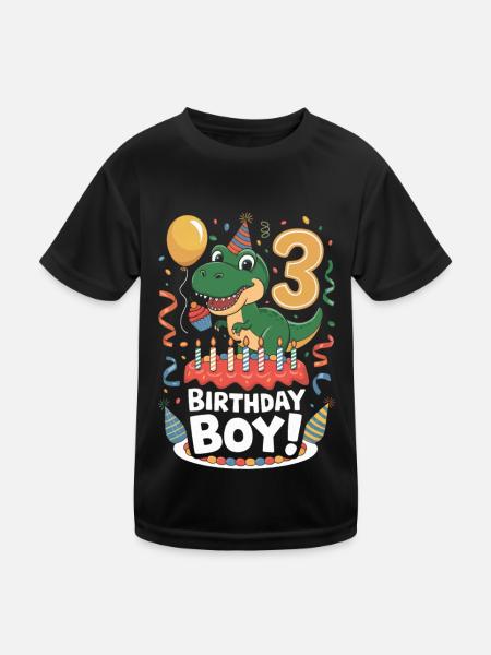 Dinosaur 3rd Birthday Birthday Boy 3 - Kids Functional T-Shirt - black - Front