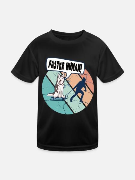 Husky Sledding Faster Human for Mushing fans - Kids Functional T-Shirt - black - Front