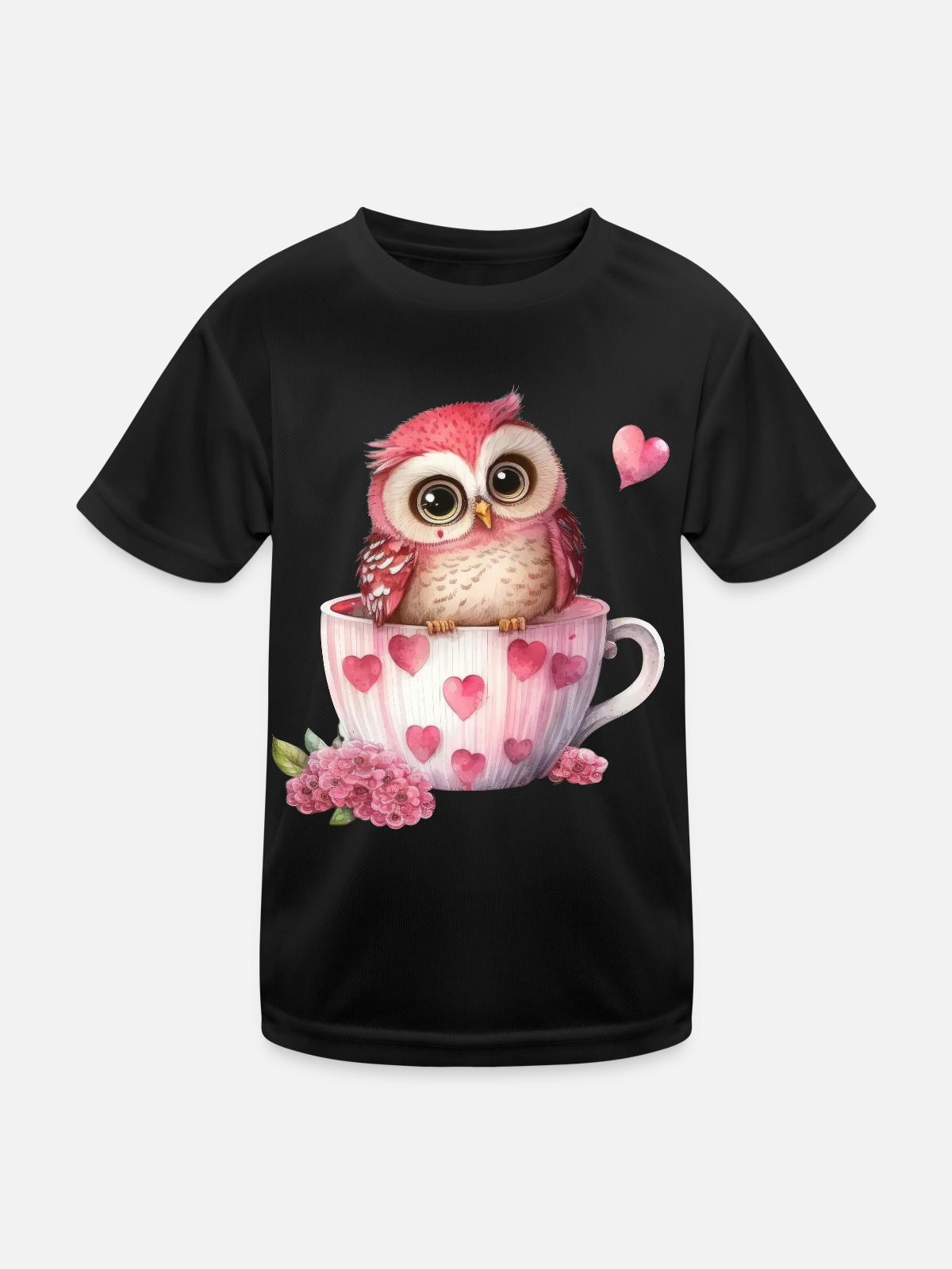 Eule Eulen - Kinder Funktions-T-Shirt - Schwarz - Vorne
