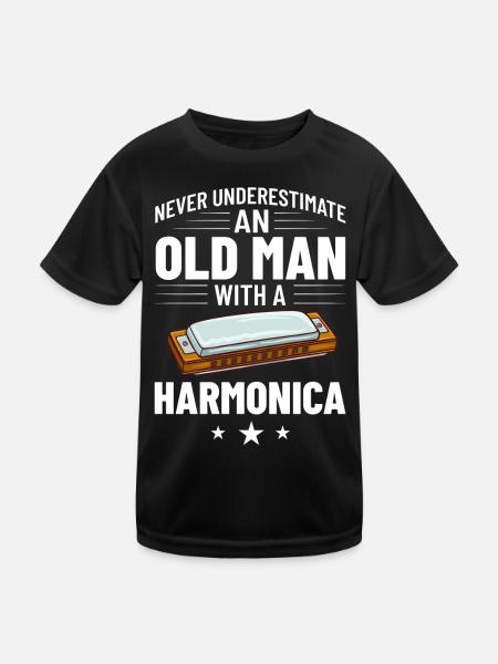 Mundharmonika Harmonica Spieler Lektionen Anfänger - Kinder Funktions-T-Shirt - Schwarz - Vorne