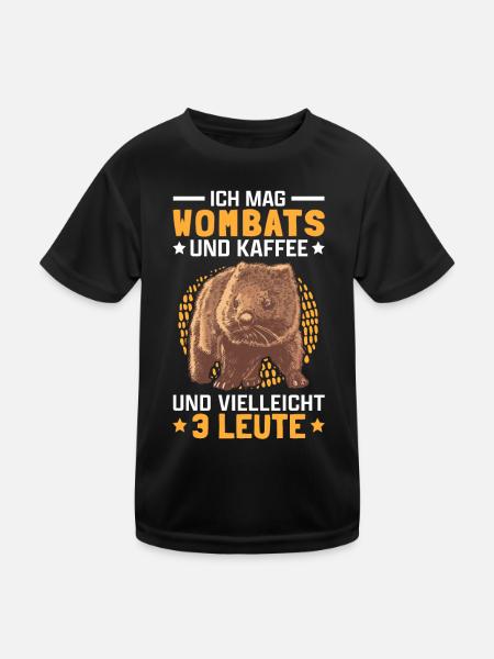 Wombats und Kaffee Australien Beuteltier Wombat - Kinder Funktions-T-Shirt - Schwarz - Vorne