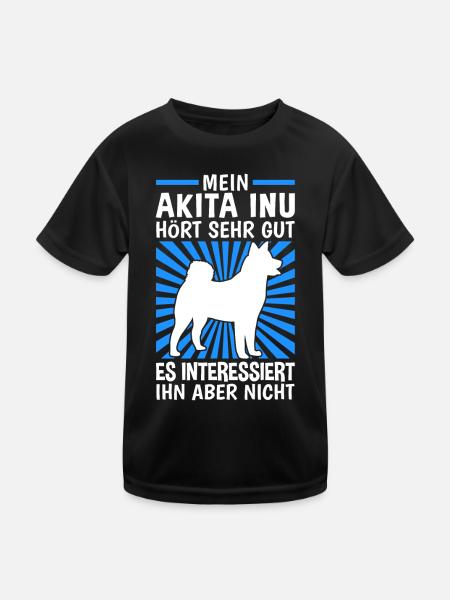 Mein Akita hört gut japanischer Akita Inu - Kinder Funktions-T-Shirt - Schwarz - Vorne