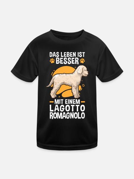 Leben ist besser mit Lagotto Romagnolo Wasserhund - Kinder Funktions-T-Shirt - Schwarz - Vorne
