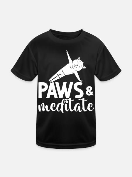 Yoga Cat Débutant Séances d’entraînement Citation Méditation - T-shirt sport Enfant - noir - Devant