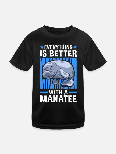 Tout va mieux avec les mammifères marins lamantins - T-shirt sport Enfant - noir - Devant