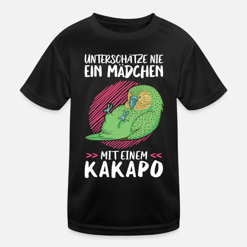 Mädchen mit Kakapo flugunfähiger Papagei Kinder Funktions-T-Shirt