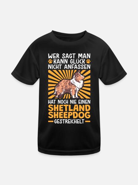 Einen Shetland Sheepdog streicheln Sheltie - Kinder Funktions-T-Shirt - Schwarz - Vorne