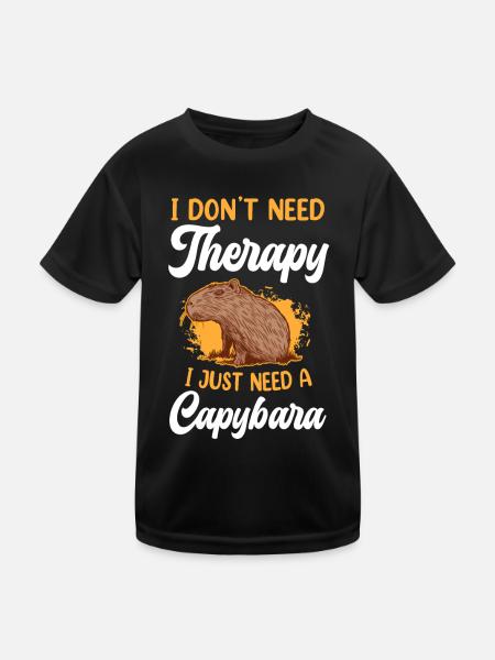 Capybara ist meine Therapie Wasserschwein - Kinder Funktions-T-Shirt - Schwarz - Vorne