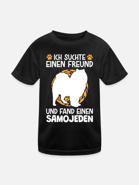 Suchte meinen Samojede Schlittenhund - Kinder Funktions-T-Shirt - Schwarz - Vorne