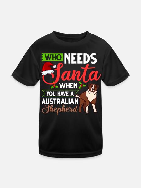 Australian Shepherd Weihnachten Hund Welpe - Kinder Funktions-T-Shirt - Schwarz - Vorne