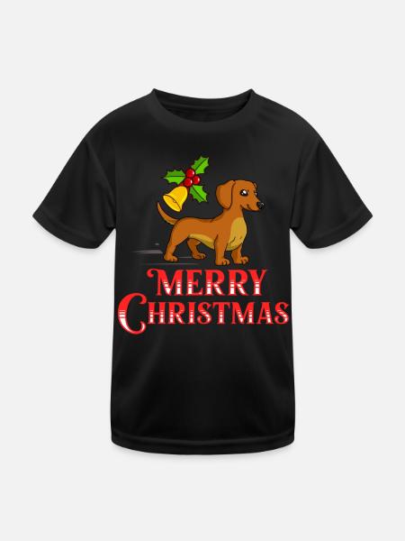 Doxie Dachshund Dackel Teckel Hund Weihnachten - Kinder Funktions-T-Shirt - Schwarz - Vorne