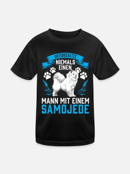 Unterschätze nie einen Mann mit Samojede - Kinder Funktions-T-Shirt - Schwarz - Vorne