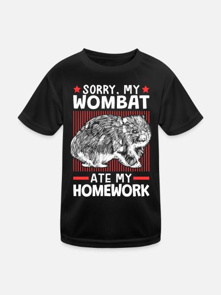 Ein Wombat hat meine Hausaufgaben gefressen - Kinder Funktions-T-Shirt - Schwarz - Vorne