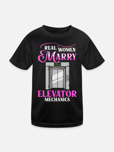Elevator Elevator System Technician Woman Elevator Elevator - Kids Functional T-Shirt - black - Front