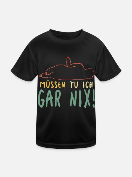 Faules Faultier Müssen Tu Ich Gar Nix Spruch - Kinder Funktions-T-Shirt - Schwarz - Vorne