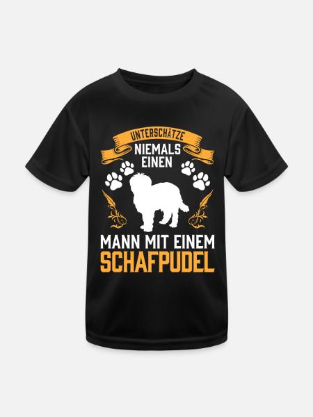 Mann mit Schafpudel altdeutscher Hütepudel - Kinder Funktions-T-Shirt - Schwarz - Vorne