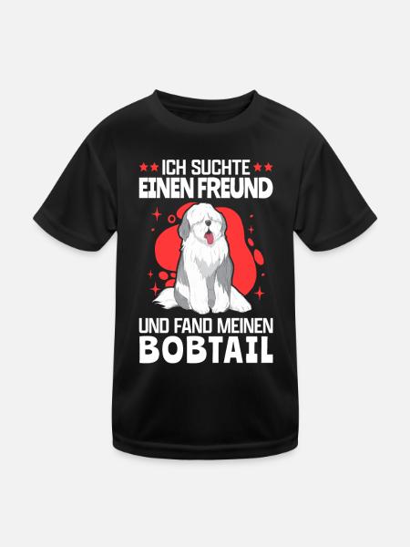 Ich fand meinen Bobtail Altenglischer Bobtail - Kinder Funktions-T-Shirt - Schwarz - Vorne