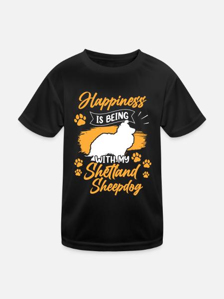 Shetland Sheepdog glücklich britischer Sheepdog - Kinder Funktions-T-Shirt - Schwarz - Vorne
