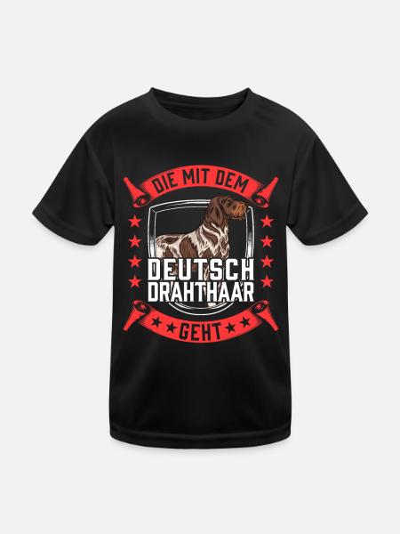 Die mit dem Deutsch Drahthaar geht Jagdhund - Kinder Funktions-T-Shirt - Schwarz - Vorne