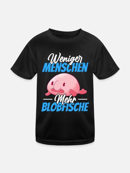 Blobfisch weniger Menschen lustiger Blobfisch - Kinder Funktions-T-Shirt - Schwarz - Vorne