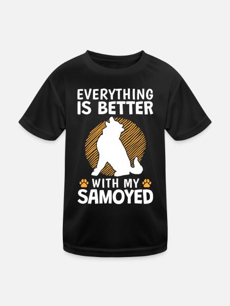 Alles ist besser mit Samojede Schlittenhund - Kinder Funktions-T-Shirt - Schwarz - Vorne