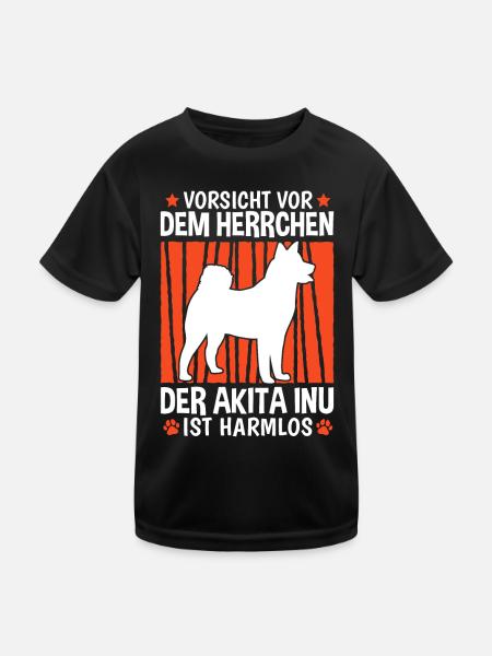 Vorsicht vor dem Herrchen Akita Inu - Kinder Funktions-T-Shirt - Schwarz - Vorne