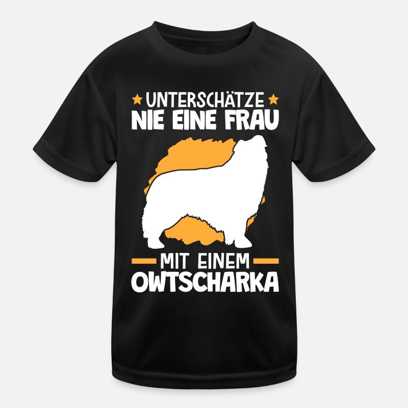 Frau mit Owtscharka Kaukasischer Hund Kinder Funktions-T-Shirt