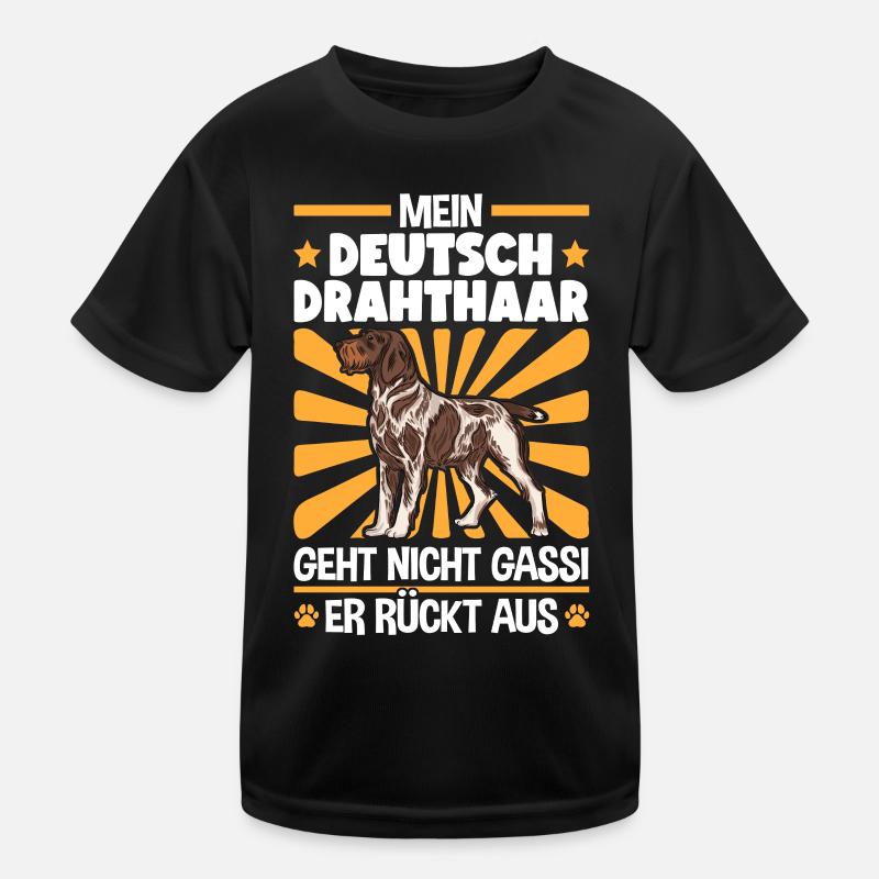 Deutsch Drahthaar Gassi gehen Jagdhund - Kinder Funktions-T-Shirt - Schwarz