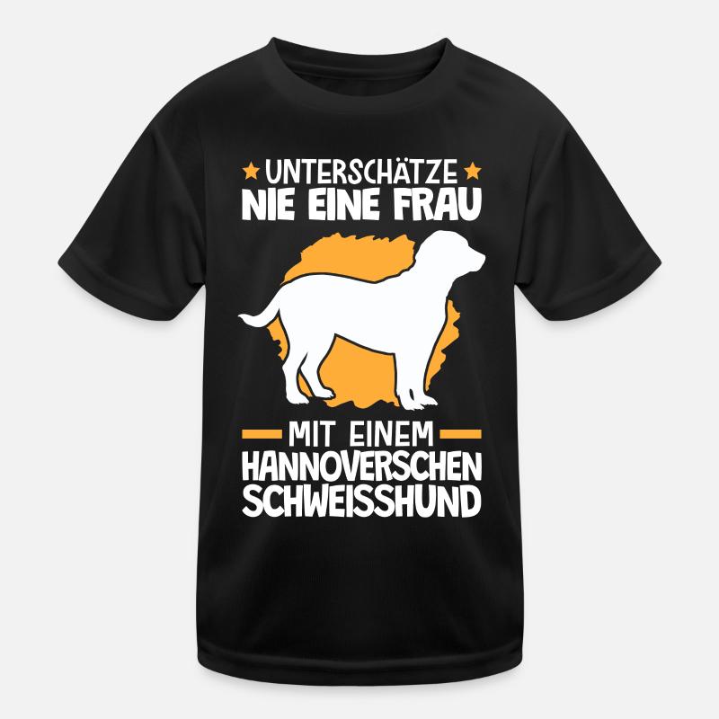 Mann mit einem Hannoverscher Schweißhund Kinder Funktions-T-Shirt