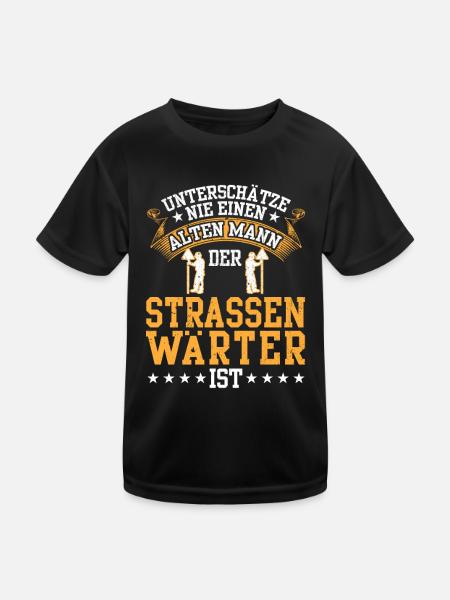 Alter Mann der Straßenwärter ist Straßenbauer - Kinder Funktions-T-Shirt - Schwarz - Vorne