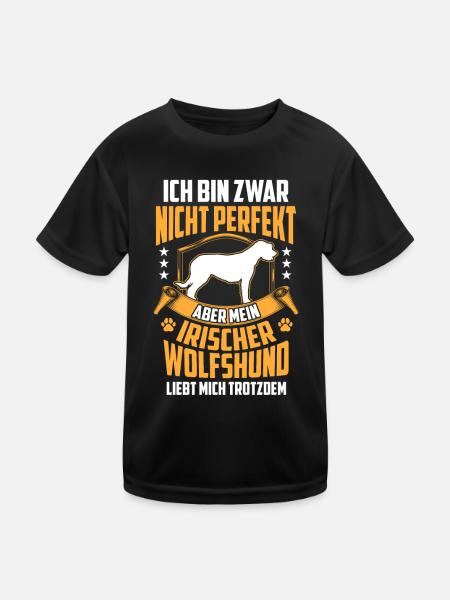 Mein Irischer Wolfshund liebt mich Irish Wolfhound - Kinder Funktions-T-Shirt - Schwarz - Vorne