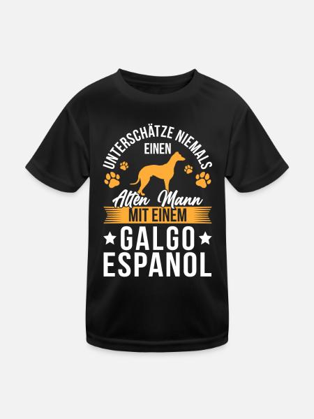 Alter Mann mit Galgo Espanol Spanischer Windhund - Kinder Funktions-T-Shirt - Schwarz - Vorne