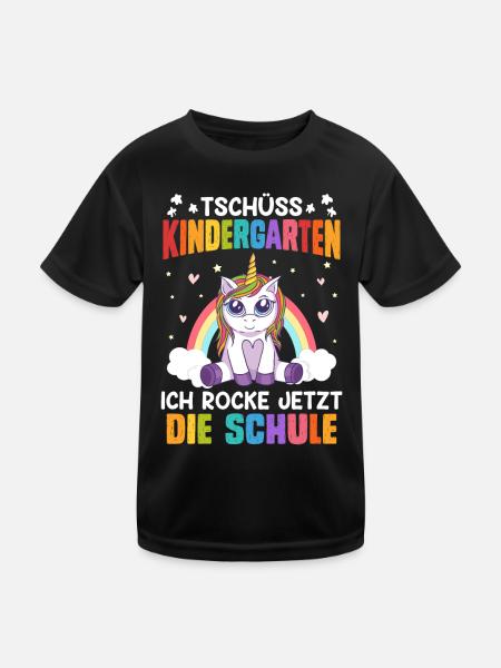 Tschüss Kindergarten Ich rocke jetzt die Schule - Kinder Funktions-T-Shirt - Schwarz - Vorne