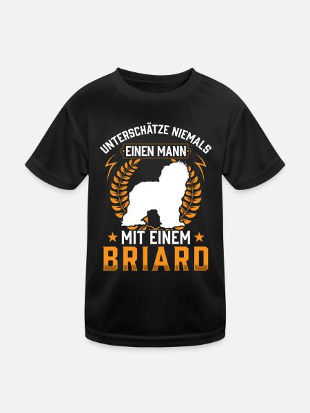Mann mit Briard Berger de Brie - Kinder Funktions-T-Shirt - Schwarz - Vorne