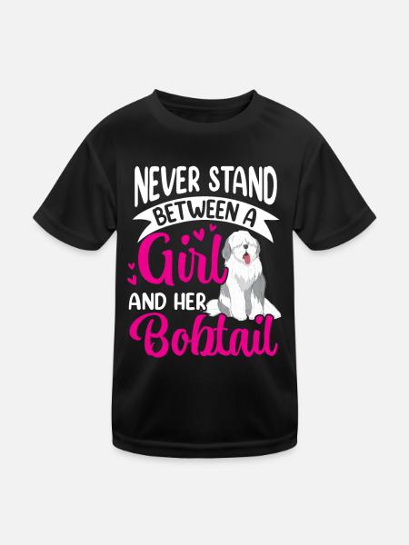 Girl and her Bobtail Old English Sheepdog - Kids Functional T-Shirt - black - Front