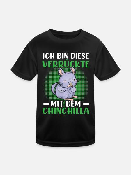Verrückte mit Chinchilla Nagetier Wollmaus - Kinder Funktions-T-Shirt - Schwarz - Vorne