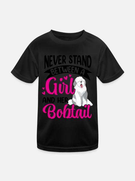 Girl and her Bobtail Old English Sheepdog - Kids Functional T-Shirt - black - Front