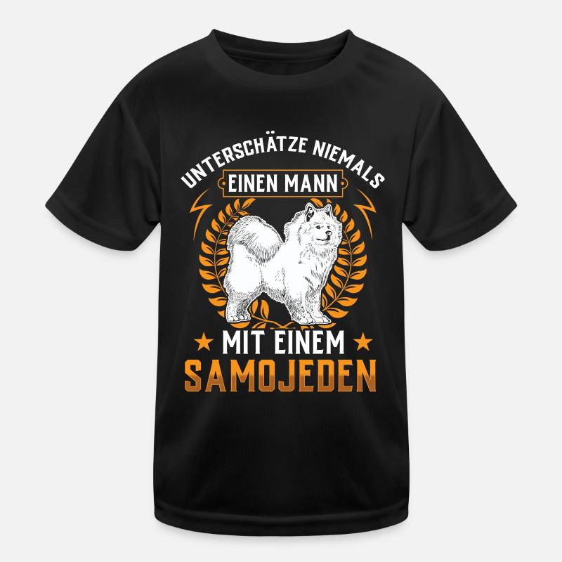 Mann mit Samojede Samojedenspitz Kinder Funktions-T-Shirt