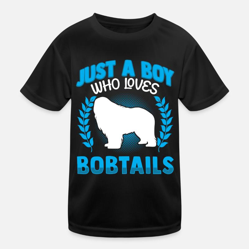 Junge der Bobtail liebt Altenglischer Schäferhund Kinder Funktions-T-Shirt