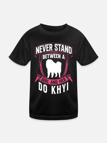 Mädchen mit Do Khyi Tibetanische Dogge - Kinder Funktions-T-Shirt - Schwarz - Vorne