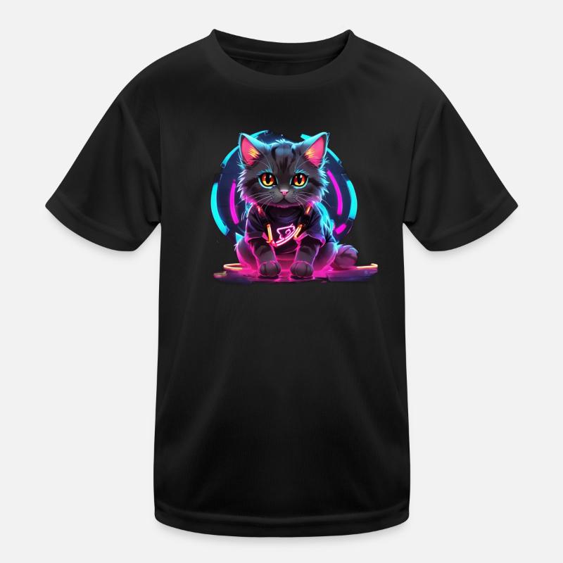 Neon Katzen Design Kinder Funktions-T-Shirt