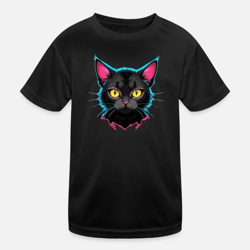 Neon Cat Design Kids Functional T-Shirt