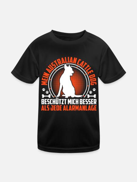 Australian Cattle Dog Protects Me - Kids Functional T-Shirt - black - Front