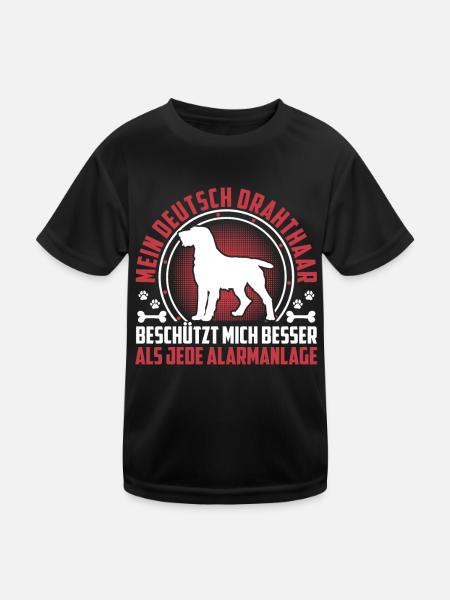 German wirehaired dog protects me better - Kids Functional T-Shirt - black - Front